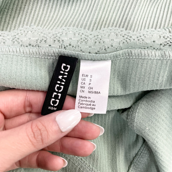 H&M Divided‎ Womens Babydoll Slip Dress S Ribbed Lace Trim Y2K Noughties Revival - Picture 5 of 6